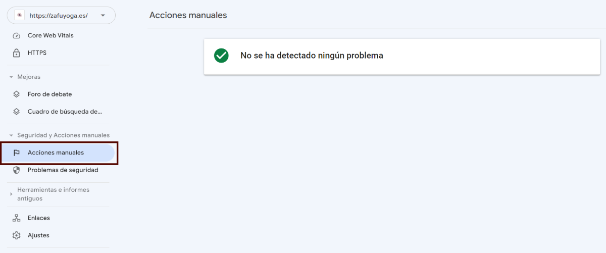 Comprobación penalización Google en Search Console