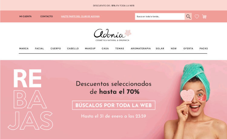 Home de tienda online de cosmética reoptimizada