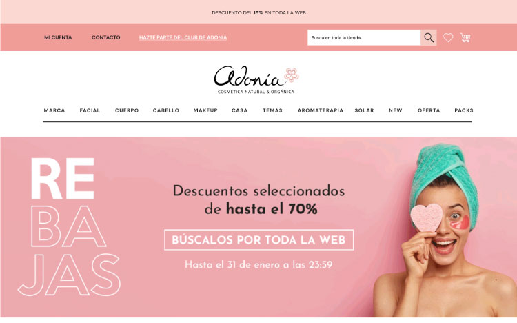 Home de tienda online de  cosmética reoptimizada