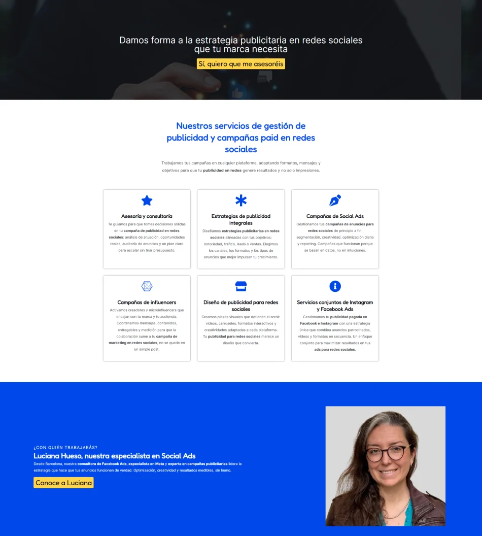 Ejemplo de landing de servicios optimizada para SEO de una agencia de marketing