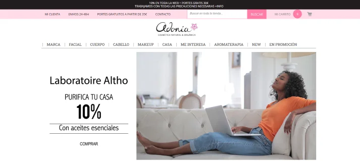 Home antigua de tienda online de cosmética sin optimizar 