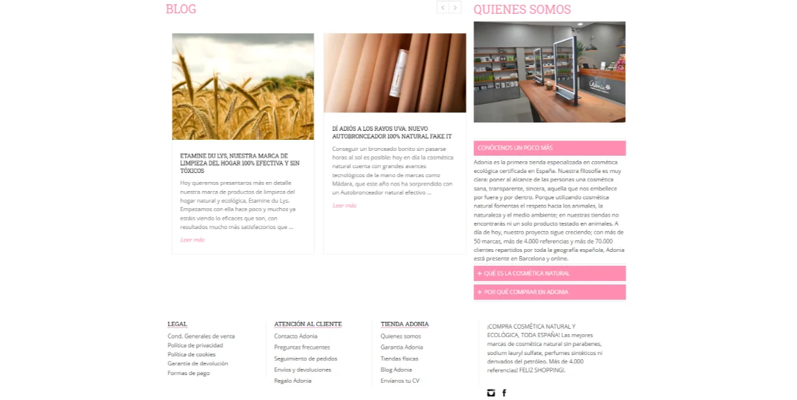 Estructura antigua home ecommerce cosmética