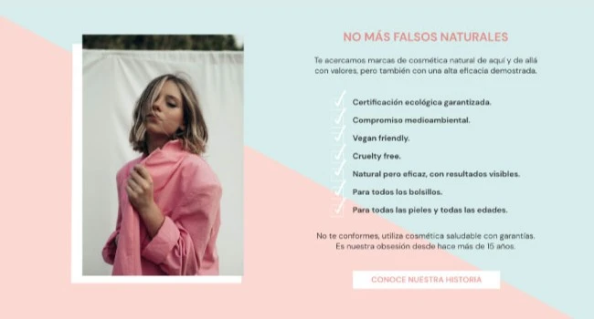 Banner propuesta de valor ecommerce cosmética bio