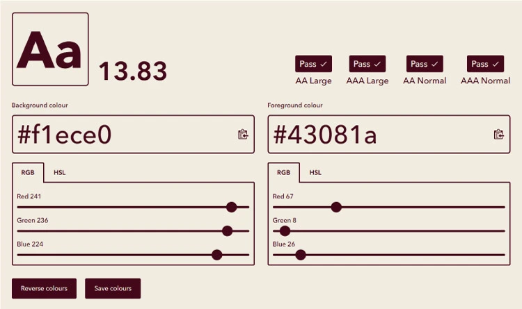 Colour contrast checker tool