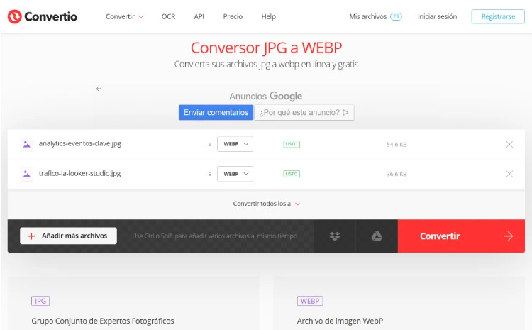 Conversor online imágenes a Webp