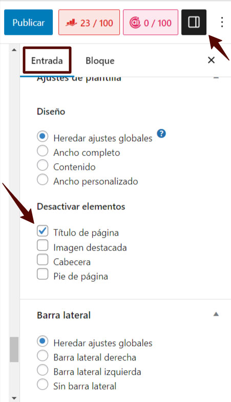 Dónde desactivar el título de página en WordPress