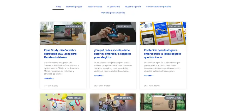 Ejemplo de categorías en un blog