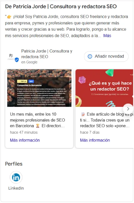 Ejemplo de publicaciones en perfil de negocio de Google