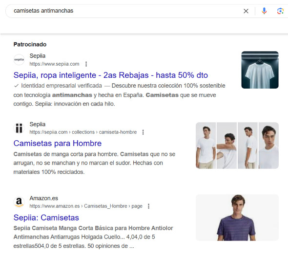 Ejemplo de SEM con anuncios en Google de Sepiia