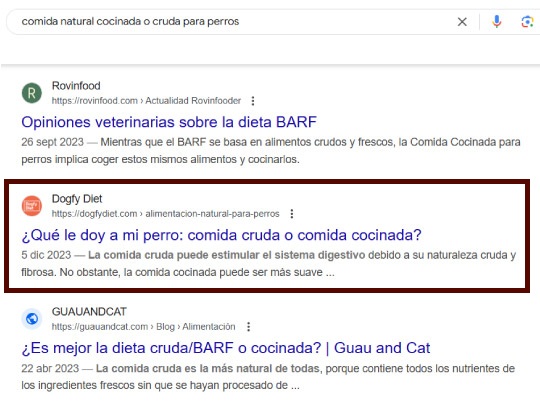 Ejemplo posicionamiento SEO con contenido de blog