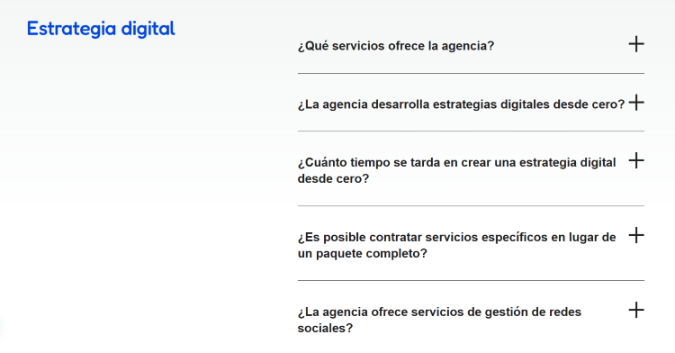 Ejemplo de página de FAQs para agencia de marketing digital