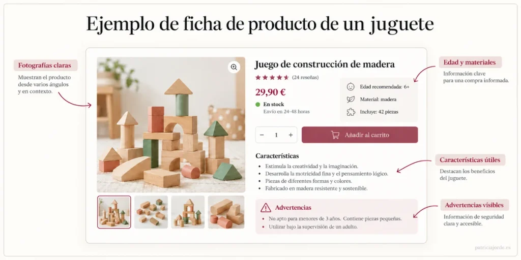 Ejemplo de ficha de producto para ecommerce de juguetes