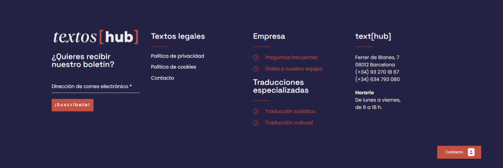 Footer SEO para una web de servicios de traducción