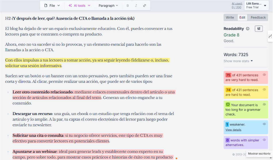 Edición de texto hecha con Hemingway Editor