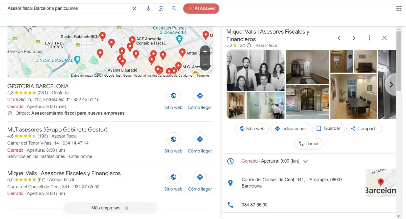 Imágenes de la ficha de negocio de despacho asesor local