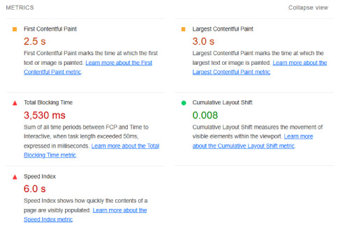 Métricas de rendimiento web de Lighthouse