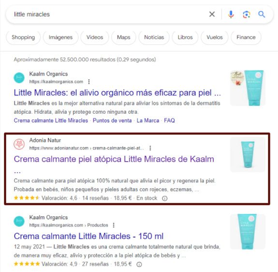Posiconamiento en primer puesto de Google de ficha de producto redactada con SEO
