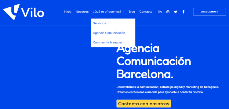 Antiguo menú de navegacón de web de agencia de comunicación y marketing