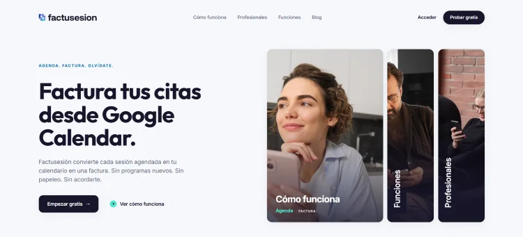 Captura de nueva home de factusesion software de facturación después de la optimización SEO y el rediseño