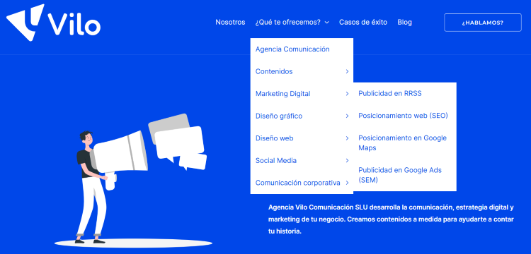 Nuevo menú de navegacón de web de agencia de comunicación y marketing