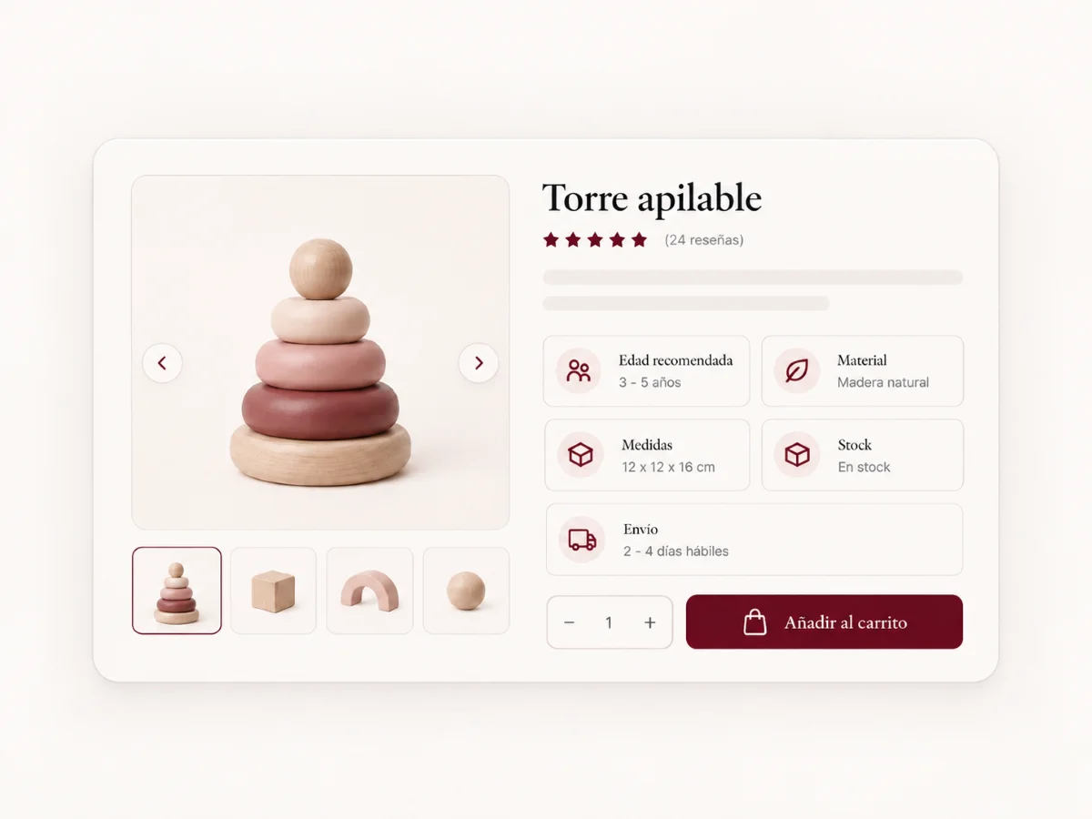 Ficha de producto de ecommerce infantil