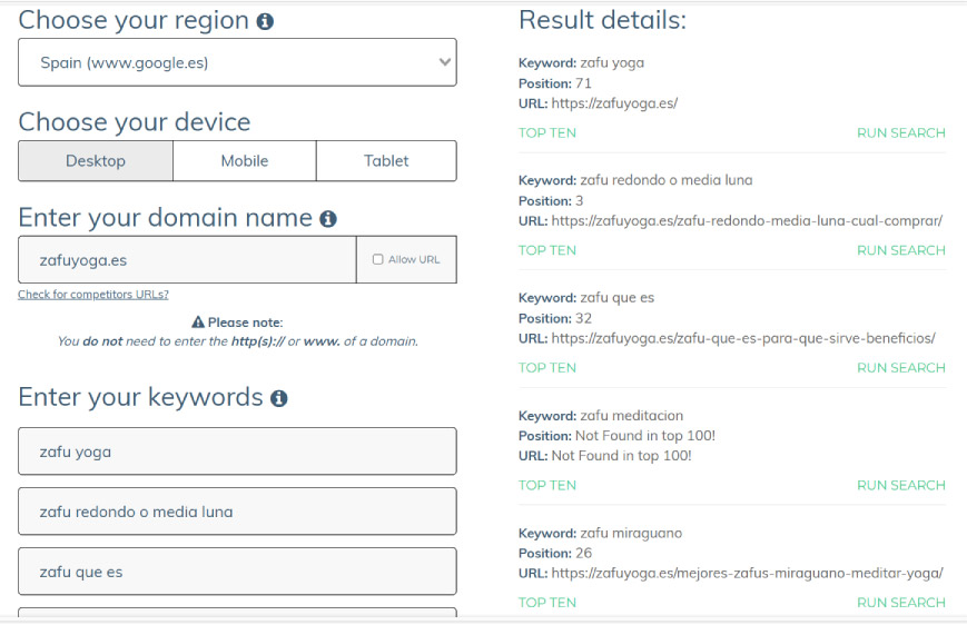 Comprobación de posición web con SERP Robot