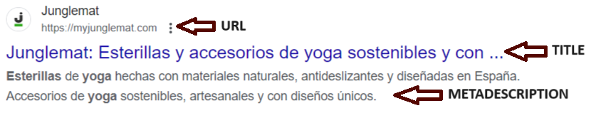 Snippet de Google con URL, title y metadescription optimizados