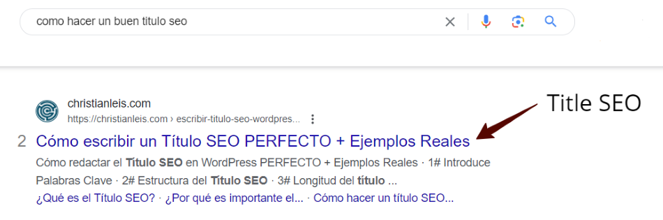 Ejemplo de título SEO en snippet en Google