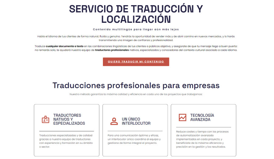 Sección de servicios en la home con contenido optimizado